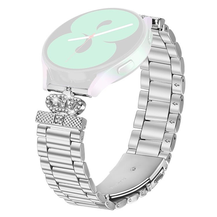 For Honor MagicWatch 2 42mm Stainless Steel Strap Crown Shape Rhinestone Decor Silver Watch Band