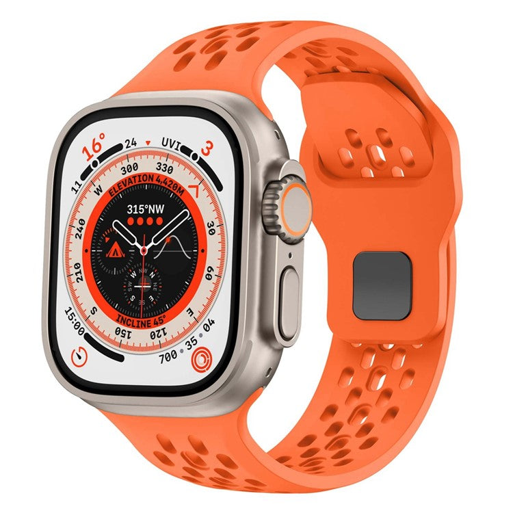 Watch Band for Apple Watch Series 10 Ultra 9 8 7 SE 6 5 4 3 2 1 46mm 49mm 45mm 44mm 42mm Holes Design Silicone Wrist Strap - Orange