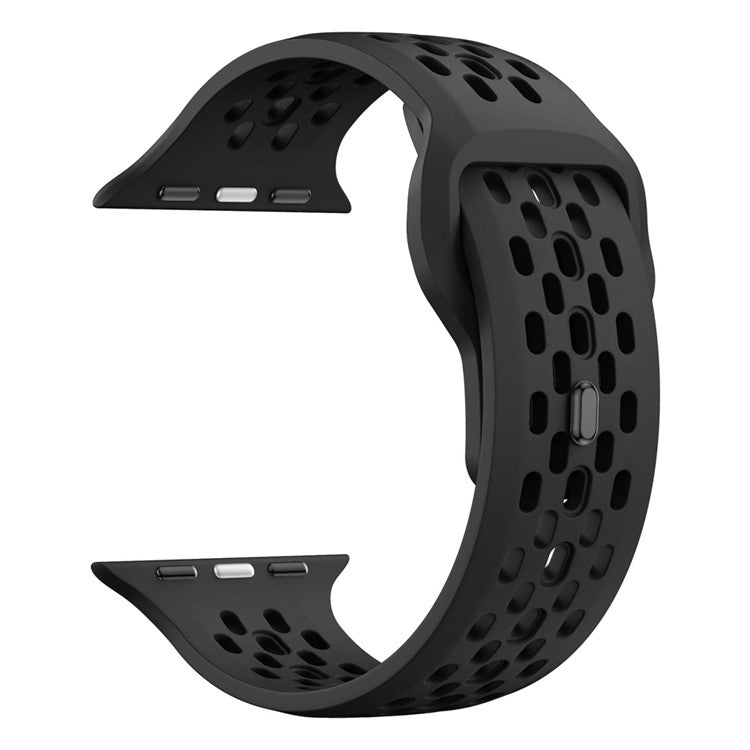 Watch Band for Apple Watch Series 10 9 8 7 SE 6 5 4 3 2 1 42mm 41mm 40mm 38mm Holes Design Silicone Wrist Strap - Black