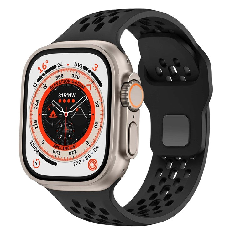 Watch Band for Apple Watch Series 10 9 8 7 SE 6 5 4 3 2 1 42mm 41mm 40mm 38mm Holes Design Silicone Wrist Strap - Black