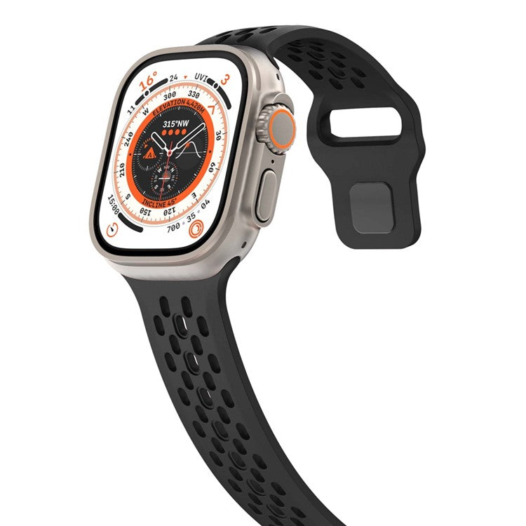 Watch Band for Apple Watch Series 10 9 8 7 SE 6 5 4 3 2 1 42mm 41mm 40mm 38mm Holes Design Silicone Wrist Strap - Black