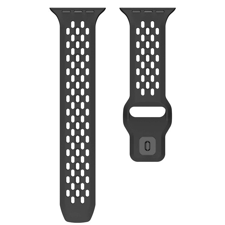 Watch Band for Apple Watch Series 10 9 8 7 SE 6 5 4 3 2 1 42mm 41mm 40mm 38mm Holes Design Silicone Wrist Strap - Black