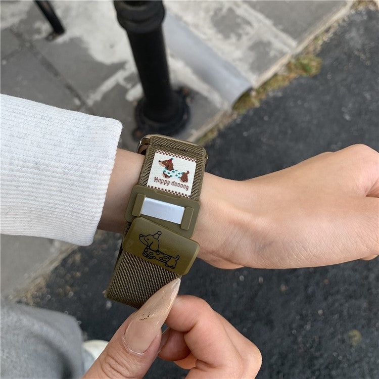 Nylon Strap for Apple Watch Series 10 Ultra 9 8 7 SE 6 5 4 3 2 1 46mm 49mm 45mm 44mm 42mm Dog Pattern Magnetic Buckle Watch Band - Olive Green