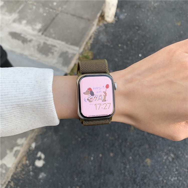 Nylon Strap for Apple Watch Series 10 Ultra 9 8 7 SE 6 5 4 3 2 1 46mm 49mm 45mm 44mm 42mm Dog Pattern Magnetic Buckle Watch Band - Olive Green