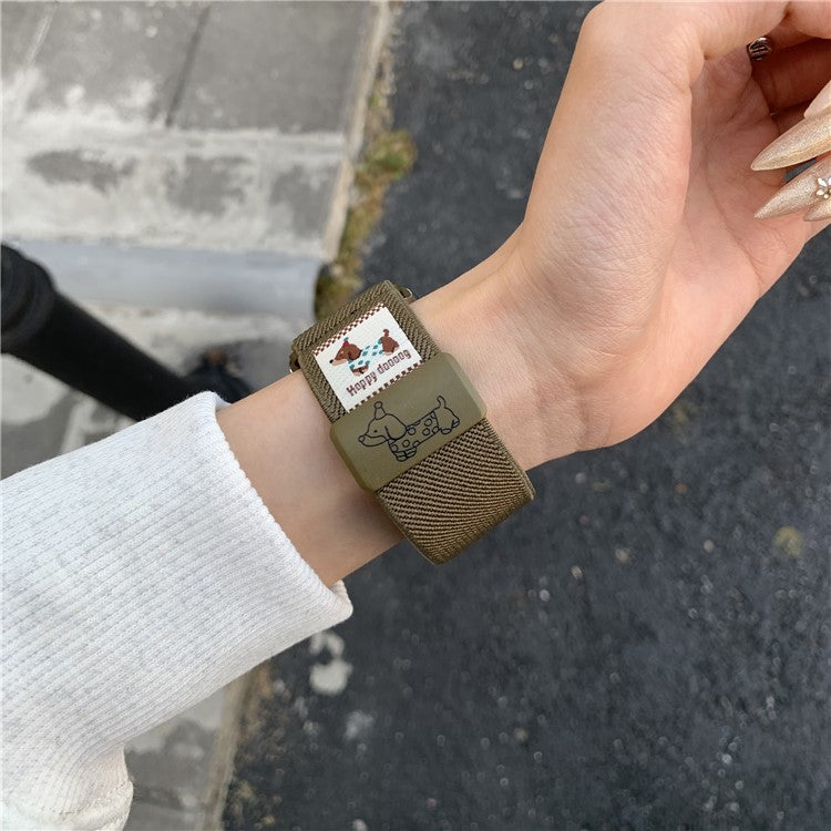 Nylon Strap for Apple Watch Series 10 Ultra 9 8 7 SE 6 5 4 3 2 1 46mm 49mm 45mm 44mm 42mm Dog Pattern Magnetic Buckle Watch Band - Olive Green