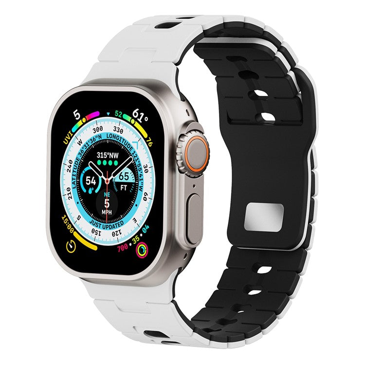 Watch Band for Apple Watch Series 10 Ultra 9 8 7 SE 6 5 4 3 2 1 46mm 49mm 45mm 44mm 42mm Dual Color Silicone Strap - White+Black