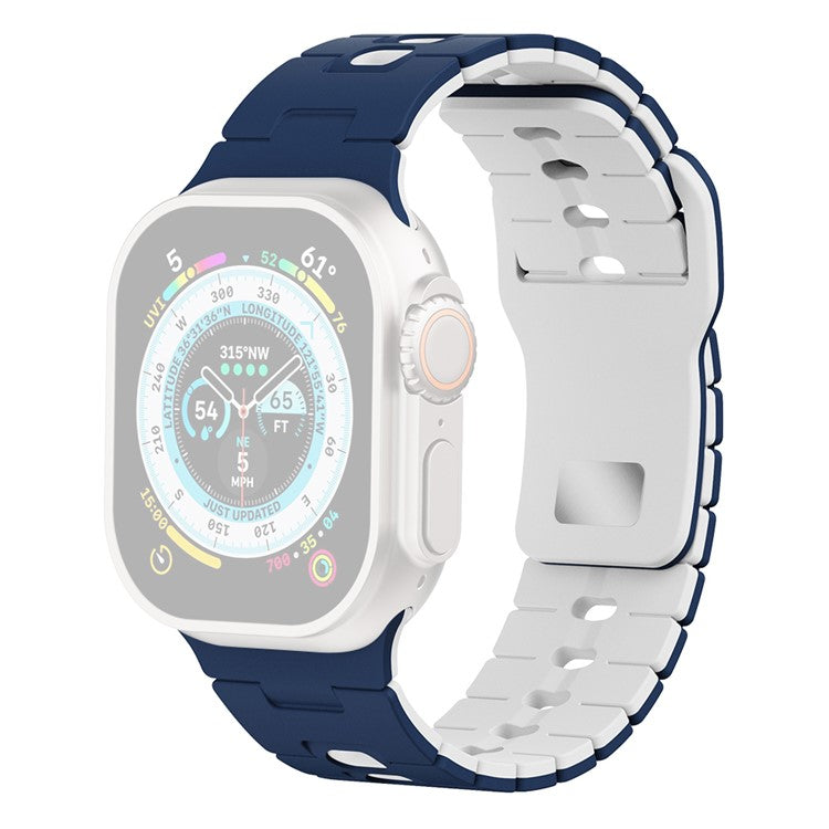 Watch Band for Apple Watch Series 10 Ultra 9 8 7 SE 6 5 4 3 2 1 46mm 49mm 45mm 44mm 42mm Dual Color Silicone Strap - Midnight Blue+White