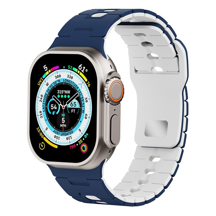 Watch Band for Apple Watch Series 10 Ultra 9 8 7 SE 6 5 4 3 2 1 46mm 49mm 45mm 44mm 42mm Dual Color Silicone Strap - Midnight Blue+White