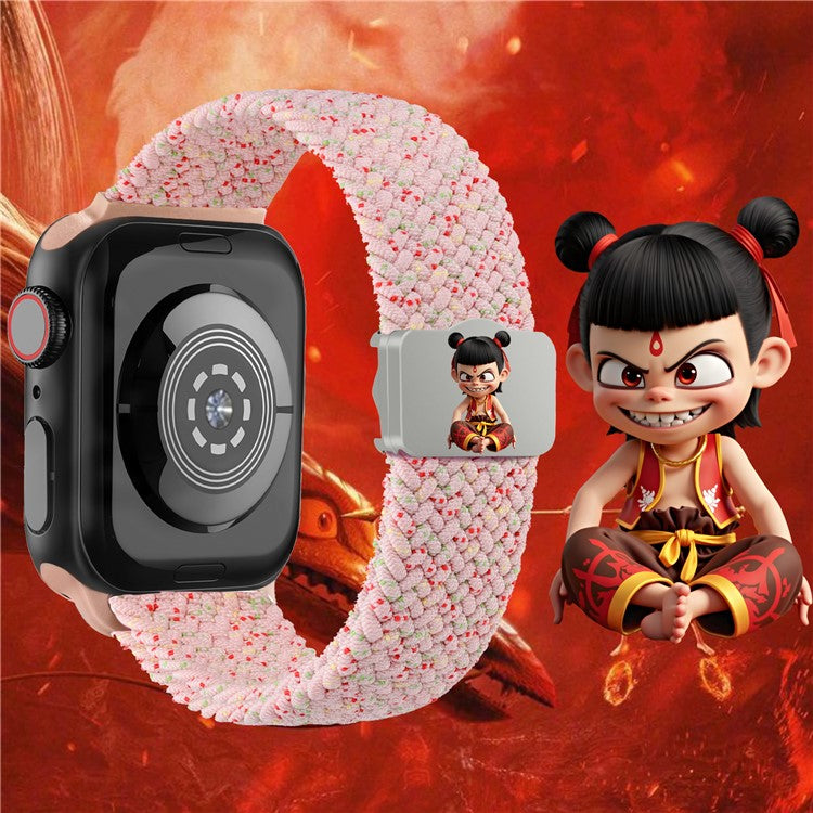 Watch Strap for Apple Watch Series 10 Ultra 9 8 7 SE 6 5 4 3 2 1 46mm 49mm 45mm 44mm 42mm Ne Zha UV Printed Nylon Band - Light Pink / Ne Zha