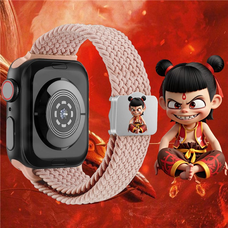Watch Strap for Apple Watch Series 10 9 8 7 SE 6 5 4 3 2 1 42mm 41mm 40mm 38mm Ne Zha UV Printed Nylon Band - Deep Pink / Ne Zha