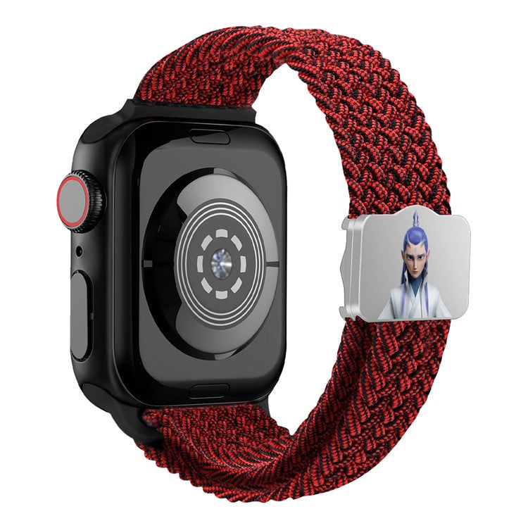 Watch Strap for Apple Watch Series 10 9 8 7 SE 6 5 4 3 2 1 42mm 41mm 40mm 38mm Ne Zha UV Printed Nylon Band - Black+Red / Ao Bing