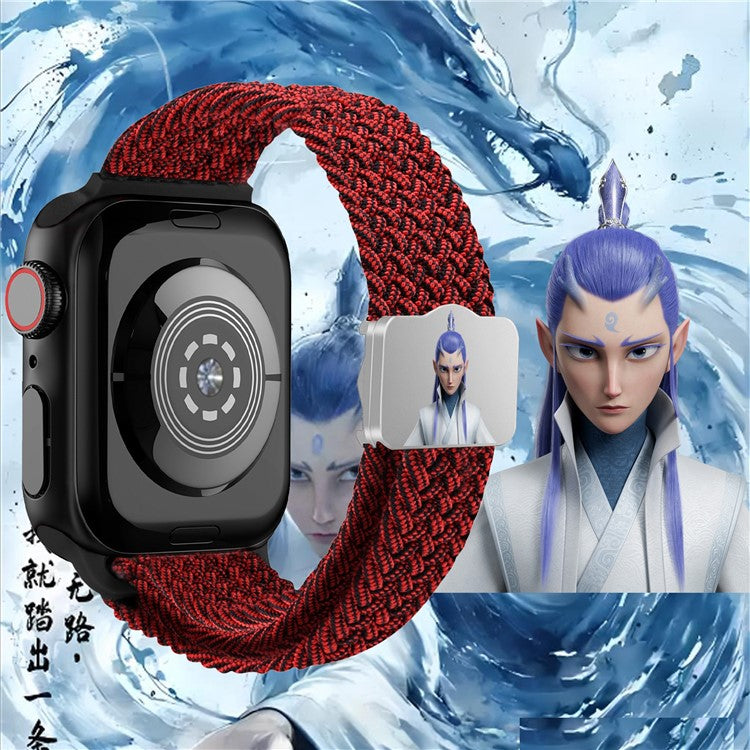 Watch Strap for Apple Watch Series 10 9 8 7 SE 6 5 4 3 2 1 42mm 41mm 40mm 38mm Ne Zha UV Printed Nylon Band - Black+Red / Ao Bing