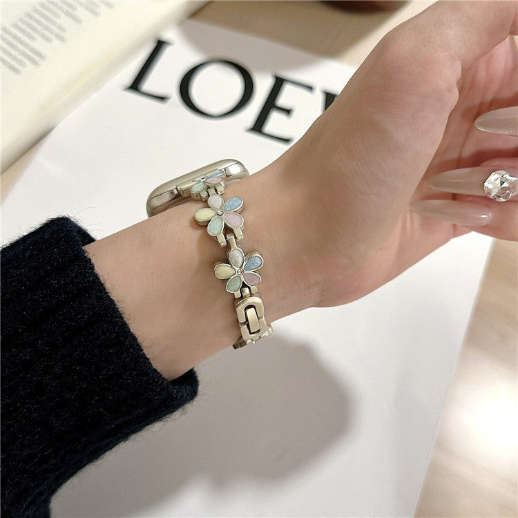 Watch Band for Apple Watch Series 10 9 8 7 SE 6 5 4 3 2 1 42mm 41mm 40mm 38mm Flower Design Zinc Alloy Wrist Strap - Light Colorful+Starlight