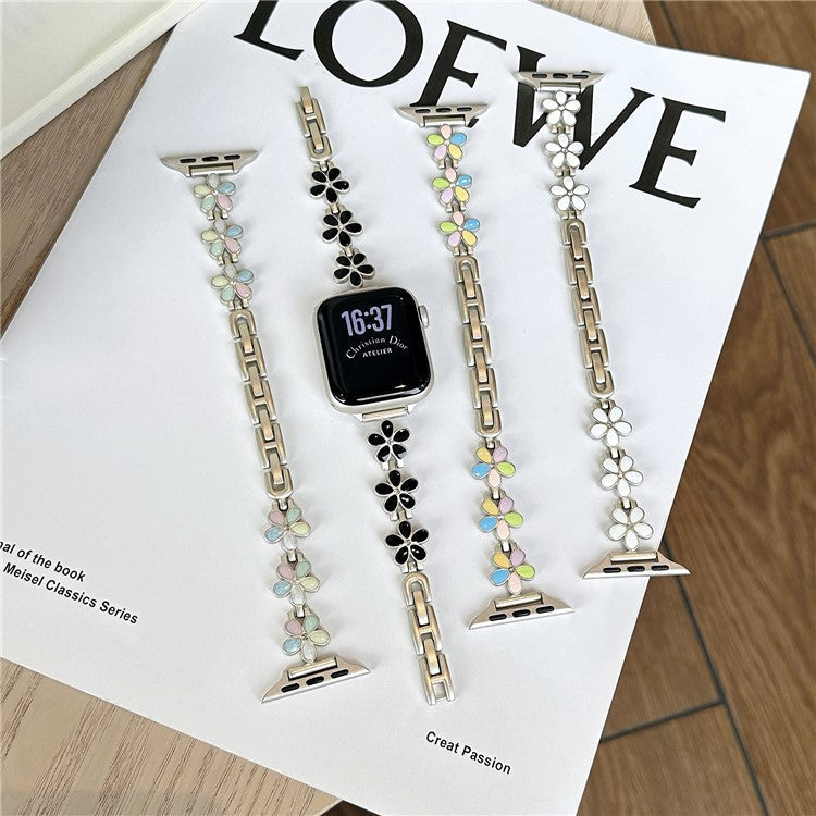 Watch Band for Apple Watch Series 10 9 8 7 SE 6 5 4 3 2 1 42mm 41mm 40mm 38mm Flower Design Zinc Alloy Wrist Strap - Light Colorful+Starlight