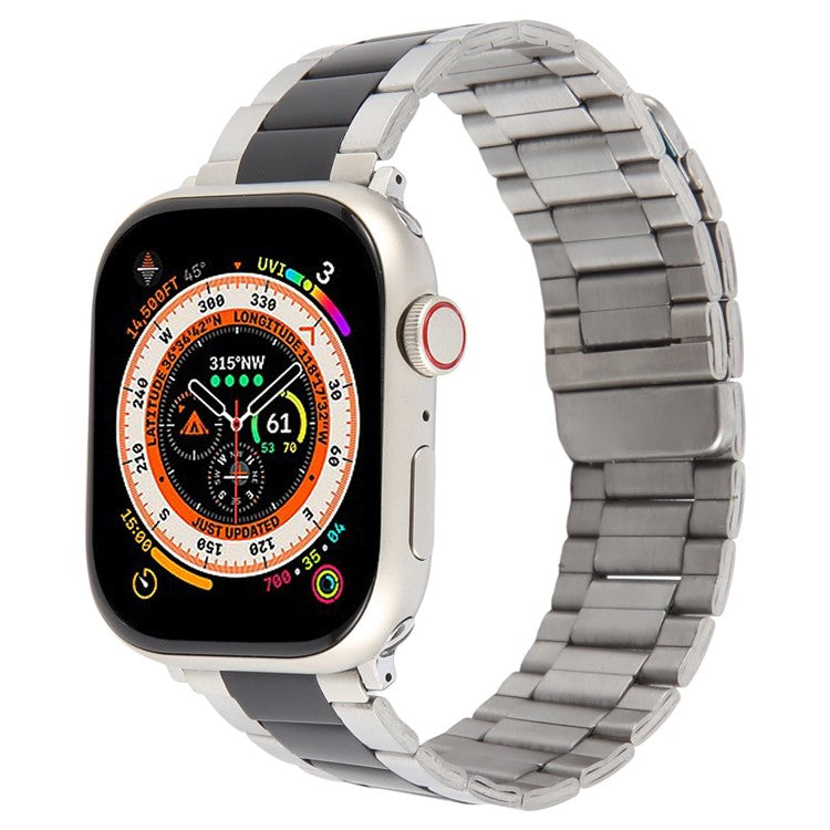 Metal Watch Band for Apple Watch Series 10 Ultra 9 8 7 SE 6 5 4 3 2 1 46mm 49mm 45mm 44mm 42mm Magnetic Three Bead Wrist Strap - Silver+Black