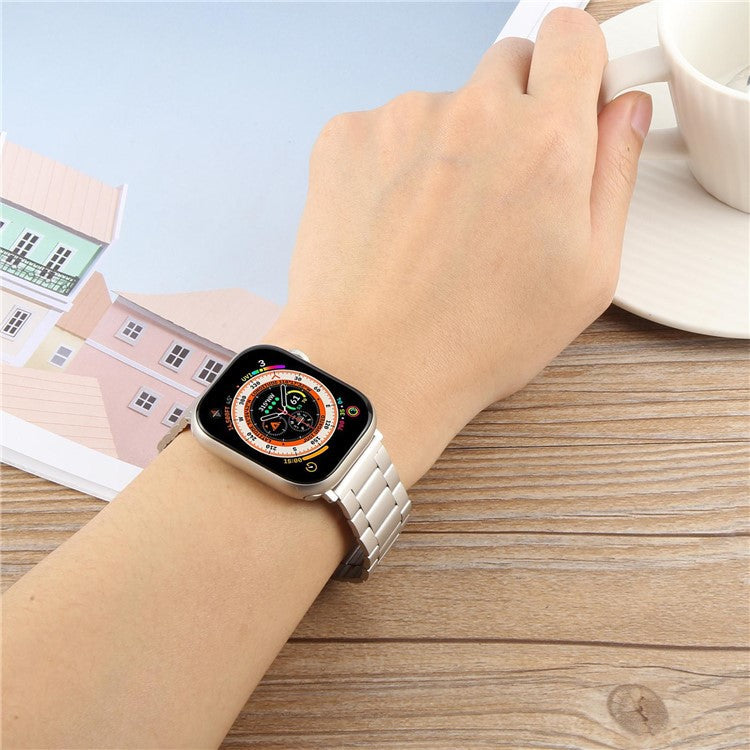 Metal Watch Band for Apple Watch Series 10 Ultra 9 8 7 SE 6 5 4 3 2 1 46mm 49mm 45mm 44mm 42mm Magnetic Three Bead Wrist Strap - Silver+Gold