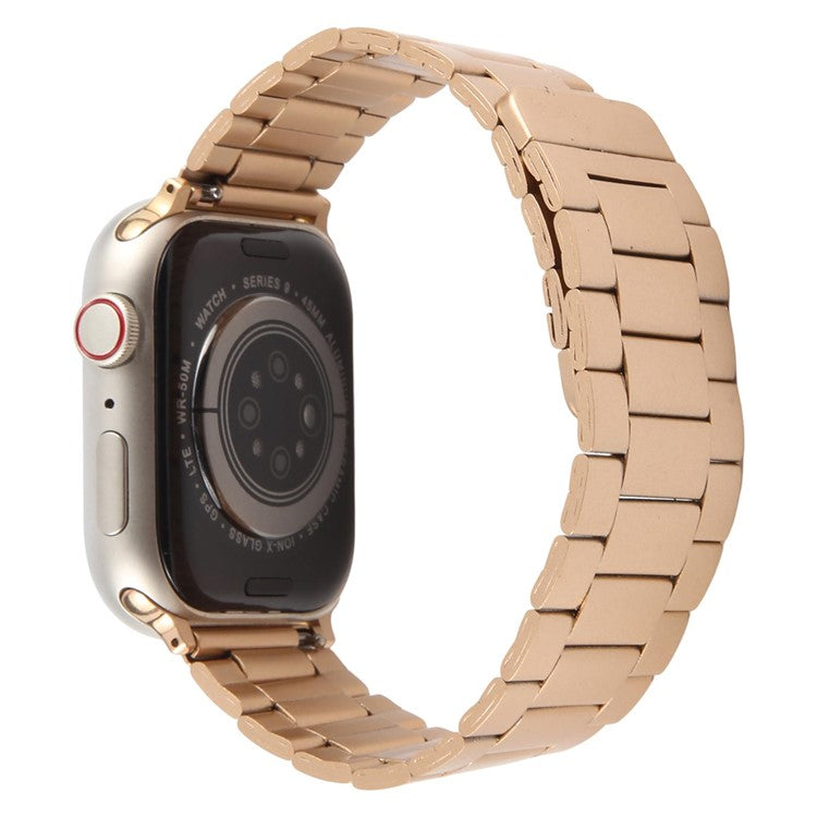 Metal Watch Band for Apple Watch Series 10 9 8 7 SE 6 5 4 3 2 1 42mm 41mm 40mm 38mm Magnetic Three Bead Wrist Strap - Rose Gold
