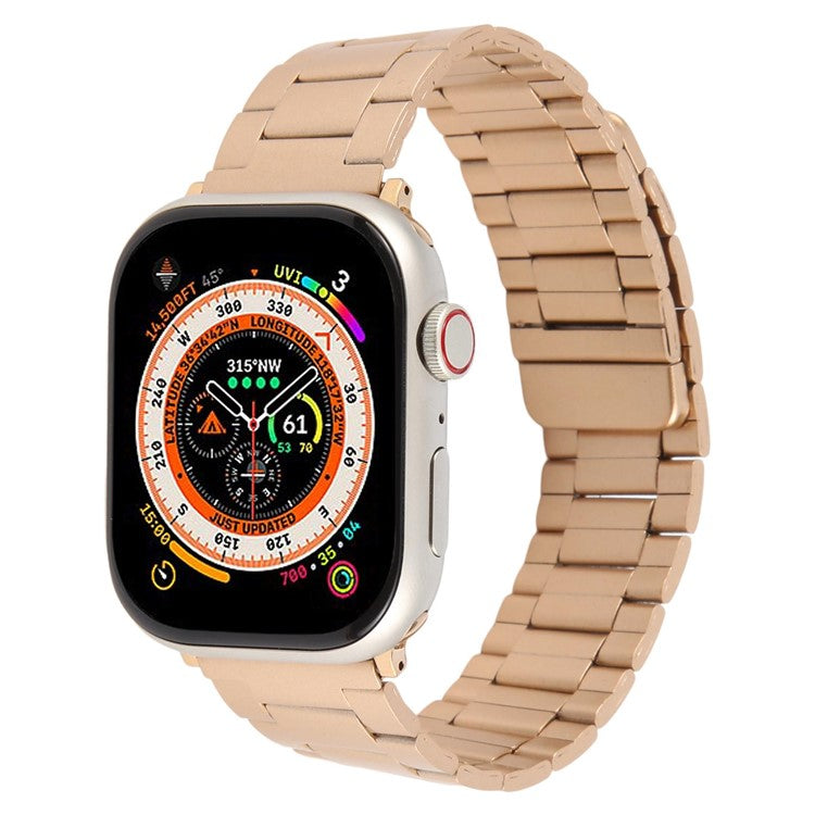 Metal Watch Band for Apple Watch Series 10 9 8 7 SE 6 5 4 3 2 1 42mm 41mm 40mm 38mm Magnetic Three Bead Wrist Strap - Rose Gold