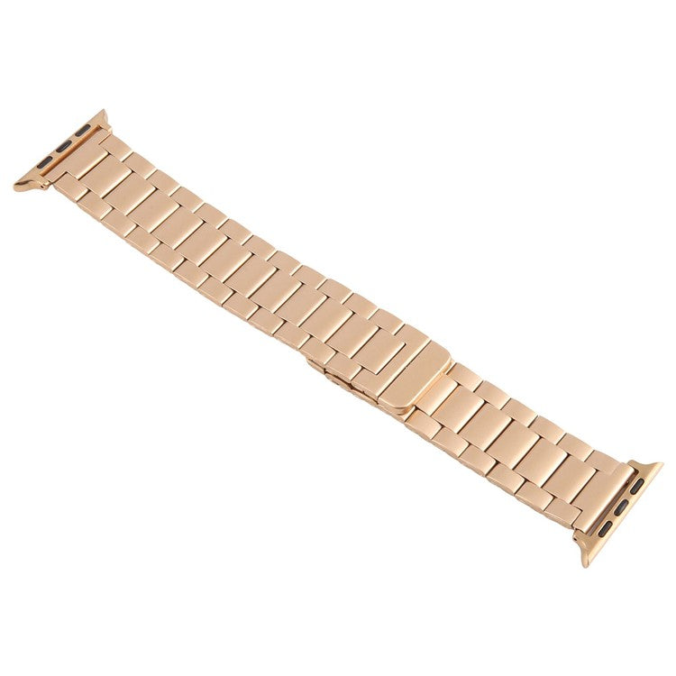 Metal Watch Band for Apple Watch Series 10 9 8 7 SE 6 5 4 3 2 1 42mm 41mm 40mm 38mm Magnetic Three Bead Wrist Strap - Rose Gold