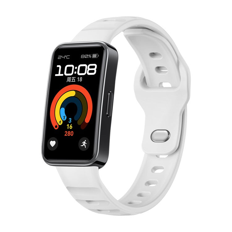 Silicone Strap for Huawei Band 10 NFC / 10 / 9 NFC / 9 / 8 NFC / 8 Smart Bracelet Reverse Buckle Groove Design Band - White