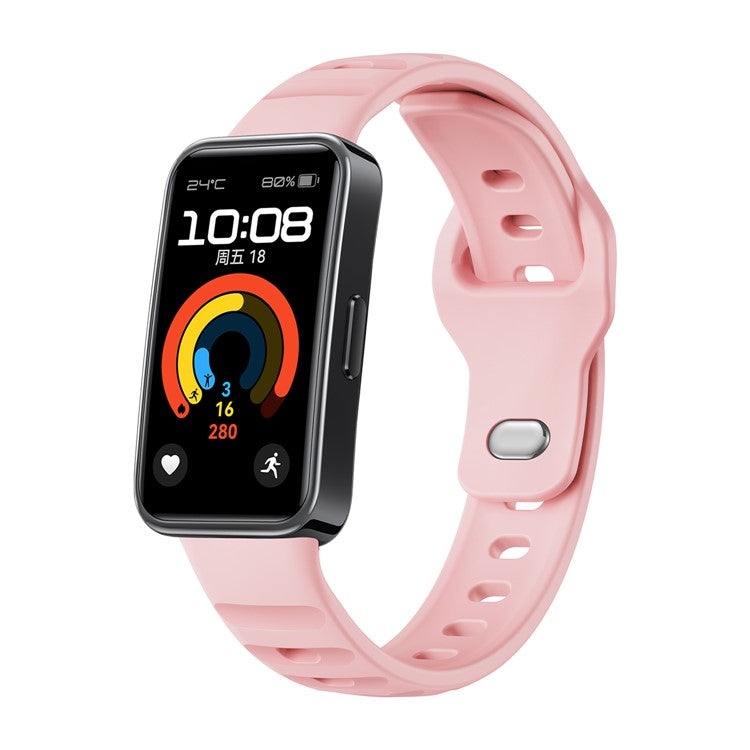 Silicone Strap for Huawei Band 10 NFC / 10 / 9 NFC / 9 / 8 NFC / 8 Smart Bracelet Reverse Buckle Groove Design Band - Pink