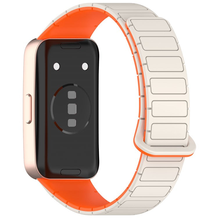 Silicone Watch Band for Huawei Band 10 NFC / 10 / 9 NFC / 9 / 8 NFC / 8 Replacement Magnetic Wrist Strap - Starlight+Orange