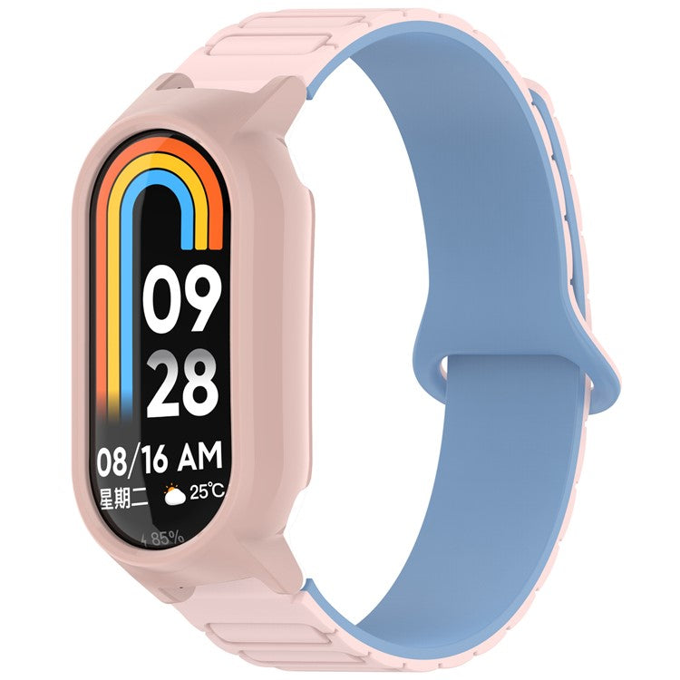For Xiaomi Smart Band 9 NFC / 9 Magnetic Silicone Strap Dual Color Wristband with PC Protective Frame - Pink+Blue+Pink