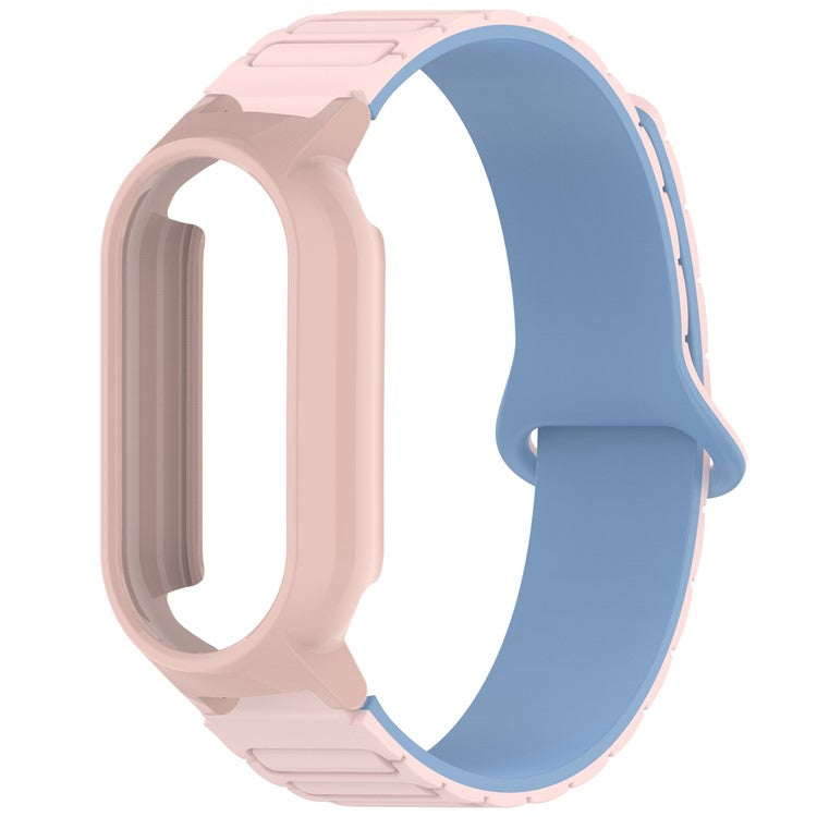 For Xiaomi Smart Band 9 NFC / 9 Magnetic Silicone Strap Dual Color Wristband with PC Protective Frame - Pink+Blue+Pink