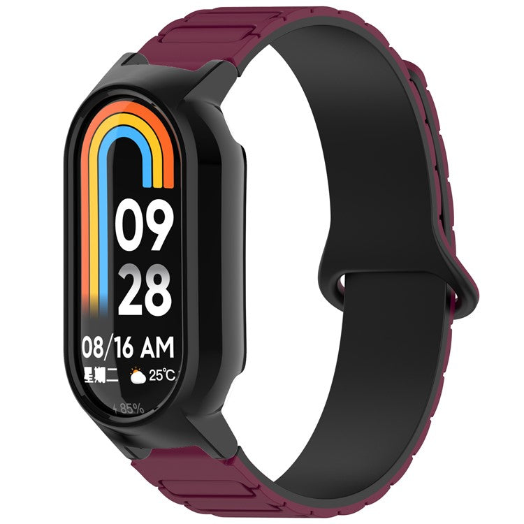 For Xiaomi Smart Band 9 NFC / 9 Magnetic Silicone Strap Dual Color Wristband with PC Protective Frame - Wine Red+Black+Black