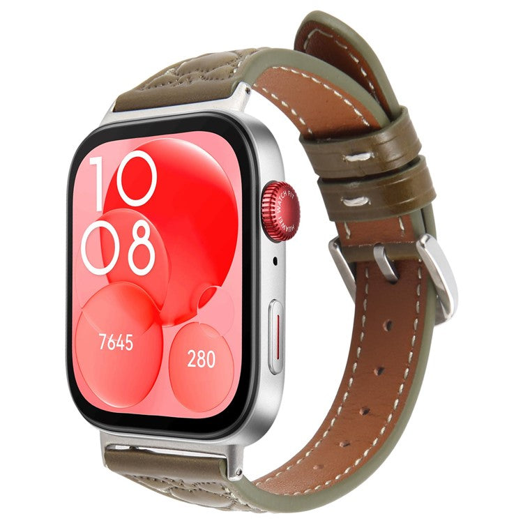 For Huawei Watch Fit Heart Pattern Embossed Watch Band Cowhide Leather Strap - Green