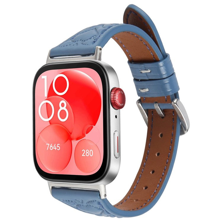 For Huawei Watch Fit Heart Pattern Embossed Watch Band Cowhide Leather Strap - Blue