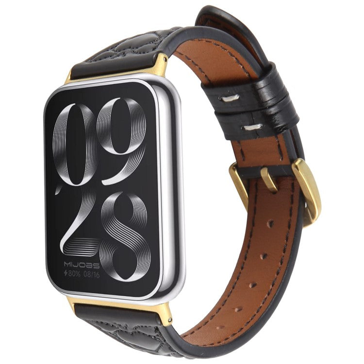Watch Band for Xiaomi Redmi Watch 5 / Watch 4 / Smart Band 9 Pro / 8 Pro Heart Pattern Embossed Cowhide Leather Strap - Black