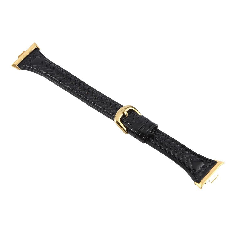 Watch Band for Xiaomi Redmi Watch 5 / Watch 4 / Smart Band 9 Pro / 8 Pro Heart Pattern Embossed Cowhide Leather Strap - Black