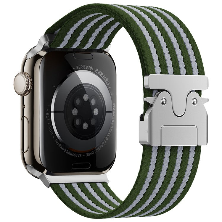 Watch Band for Apple Watch Series 10 9 8 7 SE 6 5 4 3 2 1 42mm 41mm 40mm 38mm 4-Stripe Parachute Buckle Nylon Strap - Green+White