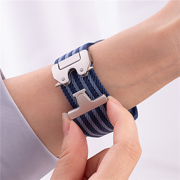 Watch Band for Apple Watch Series 10 9 8 7 SE 6 5 4 3 2 1 42mm 41mm 40mm 38mm 4-Stripe Parachute Buckle Nylon Strap - Black+Grey