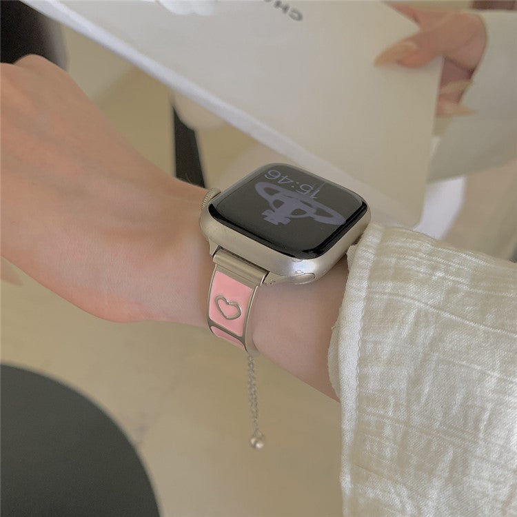 Watch Band For Apple Watch Series 10 Ultra 9 8 7 SE 6 5 4 3 2 1 46mm 49mm 45mm 44mm 42mm Enamel Saturn Bracelet Metal Strap - Starlight Pink