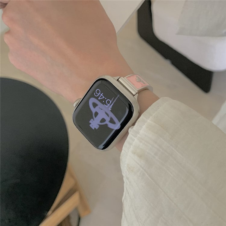 Watch Band For Apple Watch Series 10 Ultra 9 8 7 SE 6 5 4 3 2 1 46mm 49mm 45mm 44mm 42mm Enamel Saturn Bracelet Metal Strap - Starlight Pink