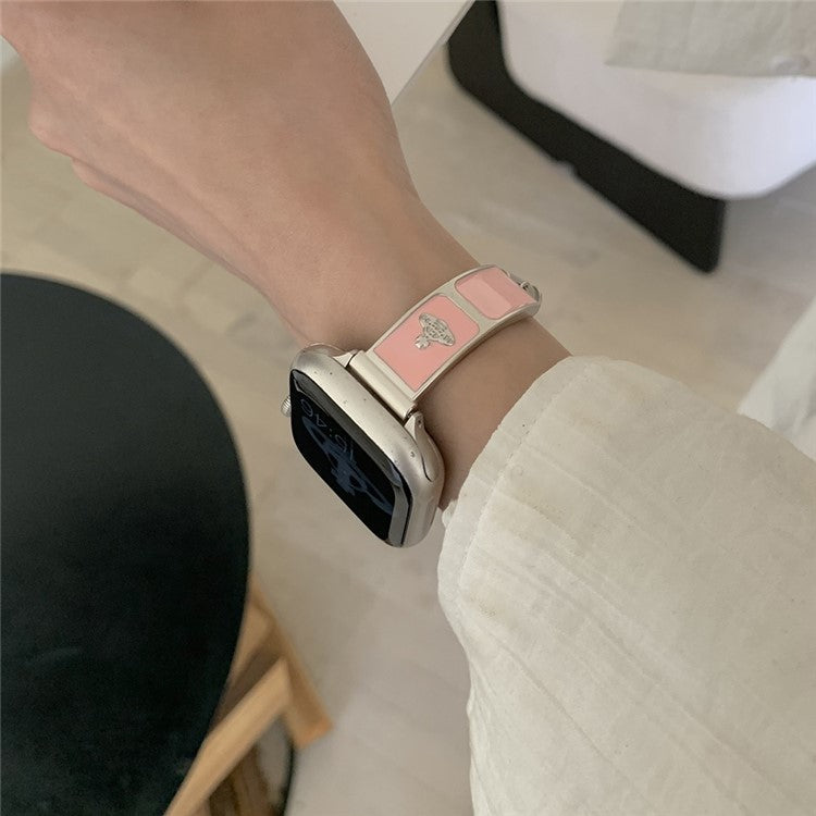 Watch Band For Apple Watch Series 10 Ultra 9 8 7 SE 6 5 4 3 2 1 46mm 49mm 45mm 44mm 42mm Enamel Saturn Bracelet Metal Strap - Starlight Pink