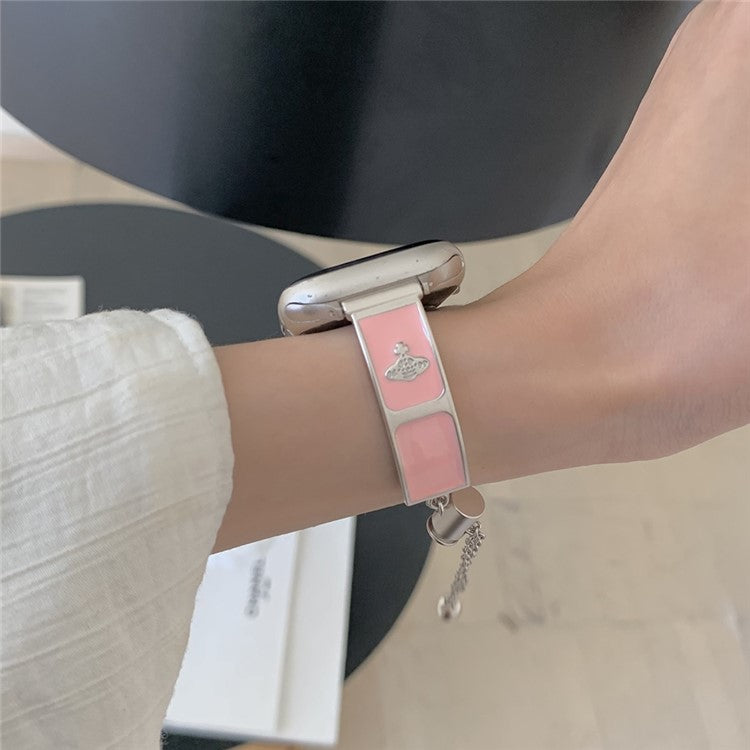Watch Band For Apple Watch Series 10 Ultra 9 8 7 SE 6 5 4 3 2 1 46mm 49mm 45mm 44mm 42mm Enamel Saturn Bracelet Metal Strap - Starlight Pink