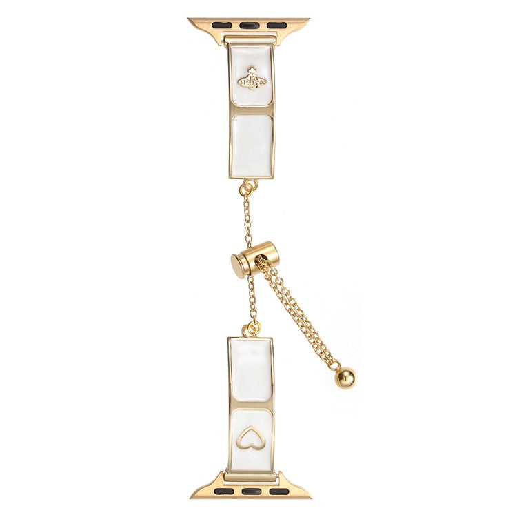 Watch Band For Apple Watch Series 10 Ultra 9 8 7 SE 6 5 4 3 2 1 46mm 49mm 45mm 44mm 42mm Enamel Saturn Bracelet Metal Strap - Cream Gold