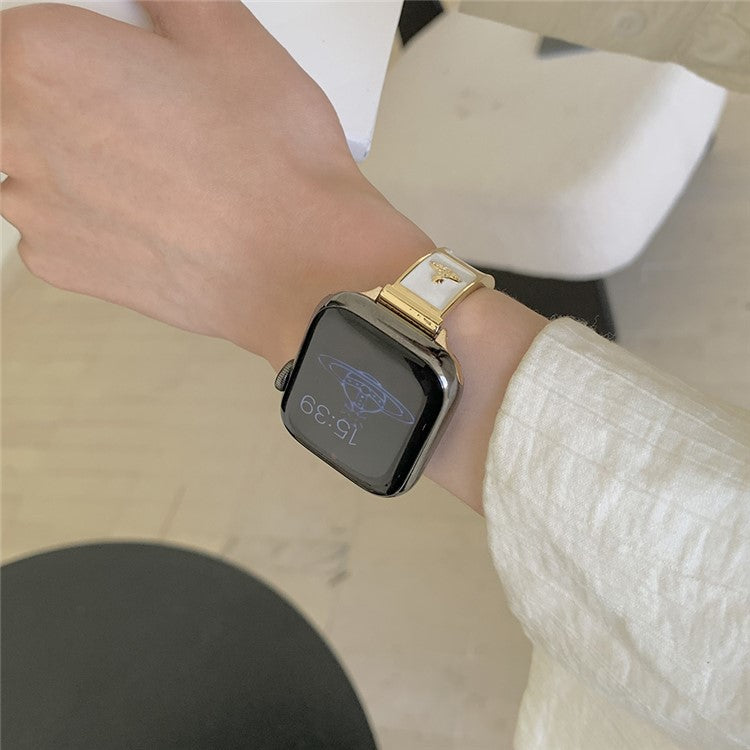 Watch Band For Apple Watch Series 10 Ultra 9 8 7 SE 6 5 4 3 2 1 46mm 49mm 45mm 44mm 42mm Enamel Saturn Bracelet Metal Strap - Cream Gold