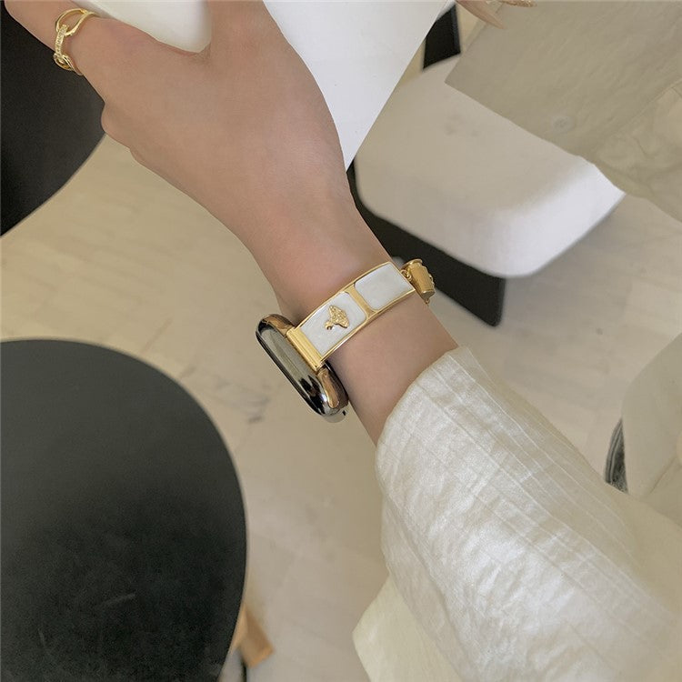 Watch Band For Apple Watch Series 10 Ultra 9 8 7 SE 6 5 4 3 2 1 46mm 49mm 45mm 44mm 42mm Enamel Saturn Bracelet Metal Strap - Cream Gold
