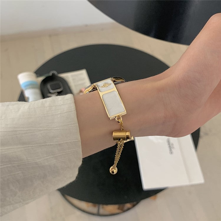 Watch Band For Apple Watch Series 10 Ultra 9 8 7 SE 6 5 4 3 2 1 46mm 49mm 45mm 44mm 42mm Enamel Saturn Bracelet Metal Strap - Cream Gold