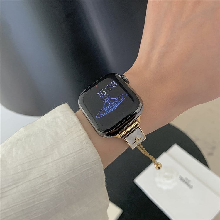 Watch Band For Apple Watch Series 10 Ultra 9 8 7 SE 6 5 4 3 2 1 46mm 49mm 45mm 44mm 42mm Enamel Saturn Bracelet Metal Strap - Cream Gold