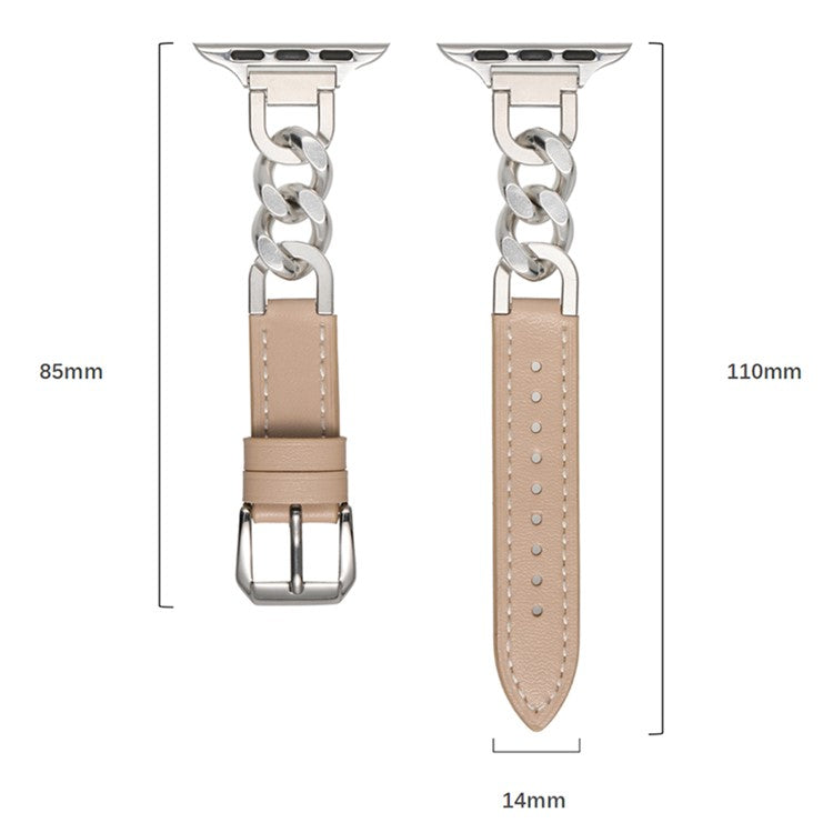 Watch Band For Apple Watch Series 10 Ultra 9 8 7 SE 6 5 4 3 2 1 46mm 49mm 45mm 44mm 42mm Genuine Cow Leather Strap - Pink + Silver