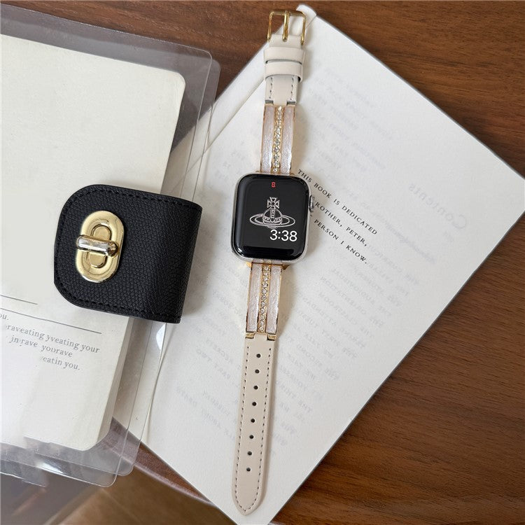 Watch Band For Apple Watch Series 10 9 8 7 SE 6 5 4 3 2 1 42mm 41mm 40mm 38mm Curved Zinc Alloy Leather Strap - Beige + Gold Buckle