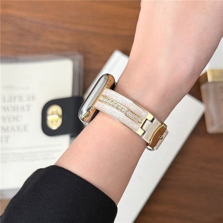 Watch Band For Apple Watch Series 10 9 8 7 SE 6 5 4 3 2 1 42mm 41mm 40mm 38mm Curved Zinc Alloy Leather Strap - Beige + Gold Buckle