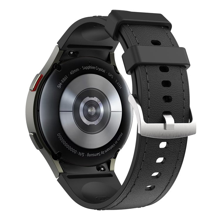 Watch Band For Samsung Galaxy Watch7 / Watch6 / Watch 5 / Watch4 Silicone + Leather Adjustable Strap Armband - Black