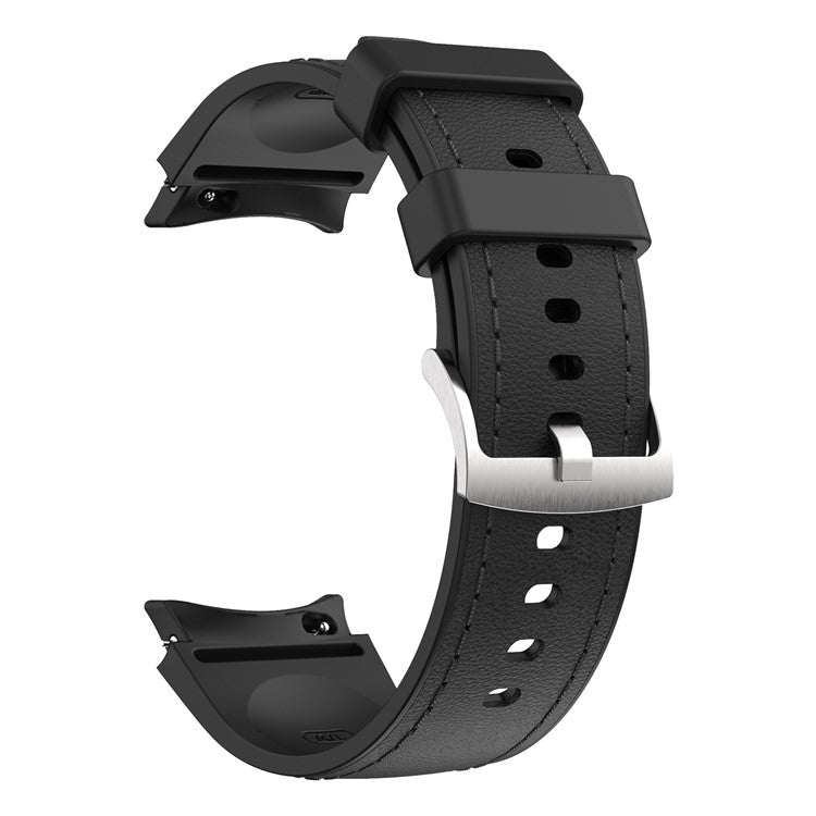 Watch Band For Samsung Galaxy Watch7 / Watch6 / Watch 5 / Watch4 Silicone + Leather Adjustable Strap Armband - Black