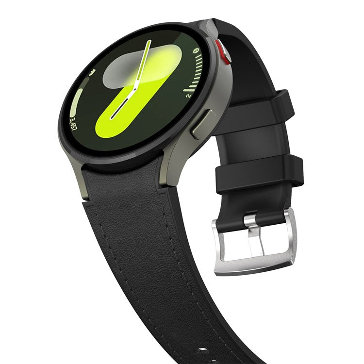 Watch Band For Samsung Galaxy Watch7 / Watch6 / Watch 5 / Watch4 Silicone + Leather Adjustable Strap Armband - Black